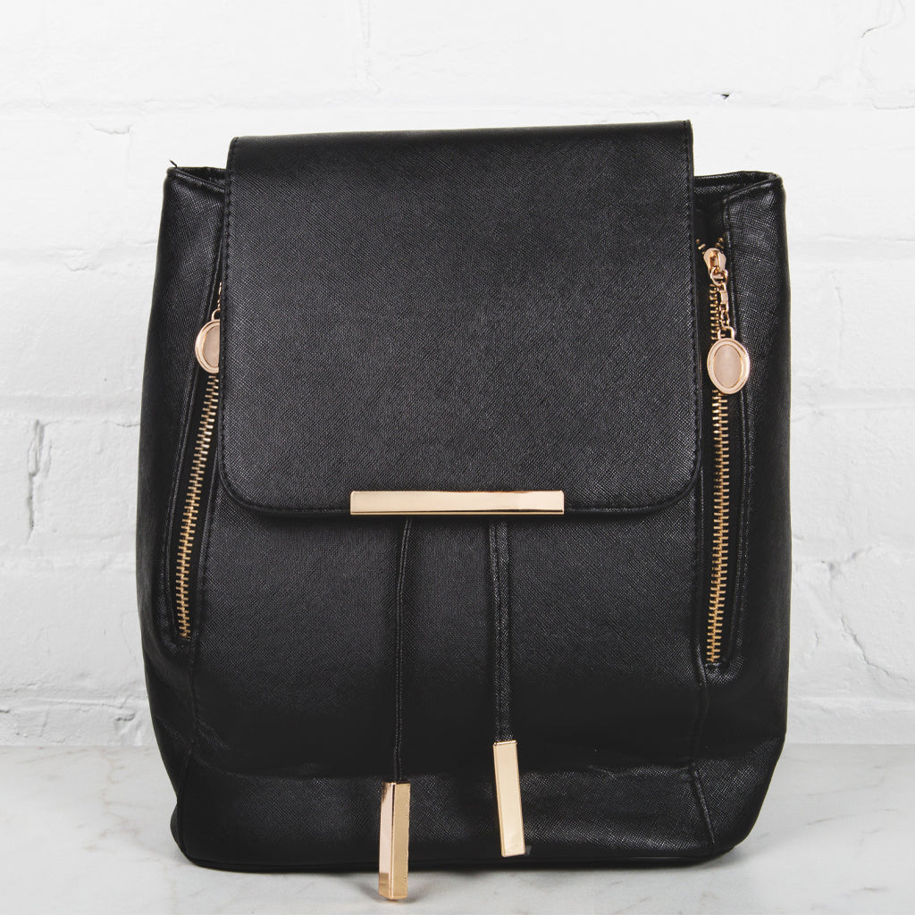 Gold Zipper on Black Fashion Backpack